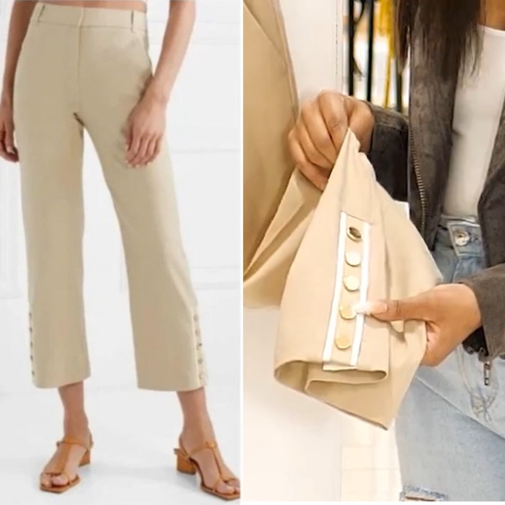 Veronica Beard Martin Grosgrain Cropped Linen Blend Trousers 10